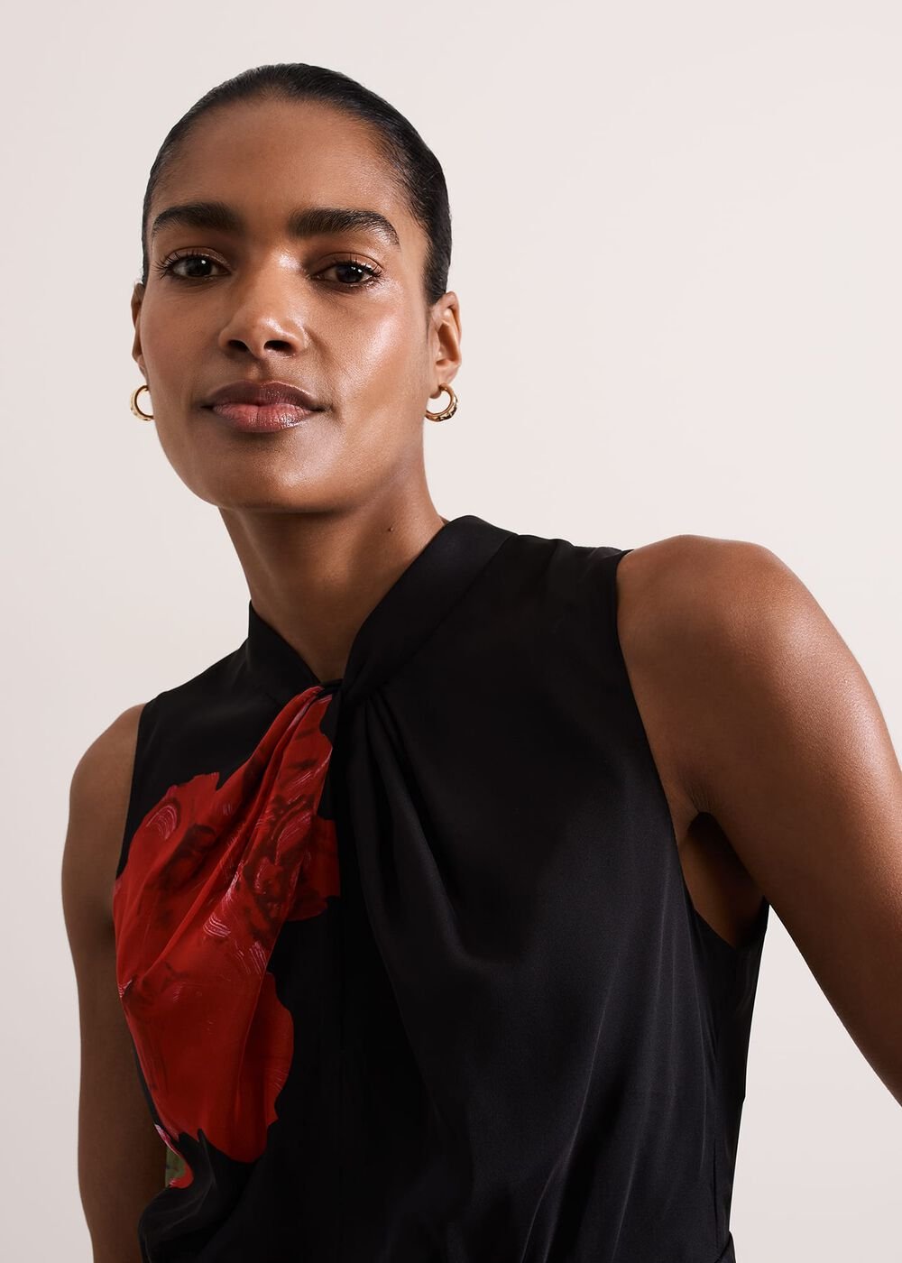 Lucia Chiffon Floral Midi Dress Black/Multi
