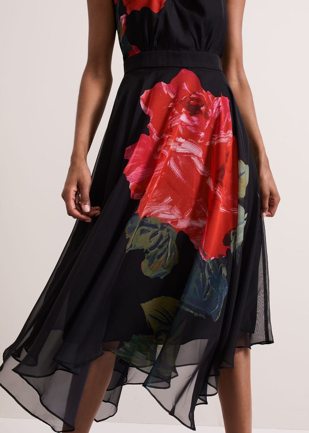 Lucia Chiffon Floral Midi Dress Black/Multi