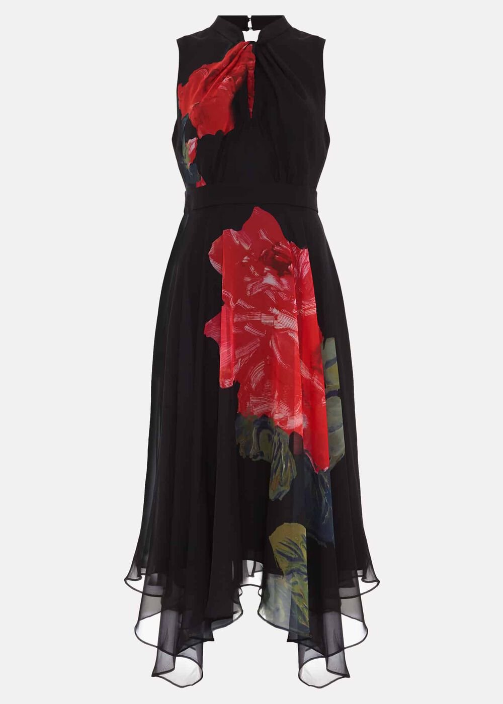 Lucia Chiffon Floral Midi Dress Black/Multi