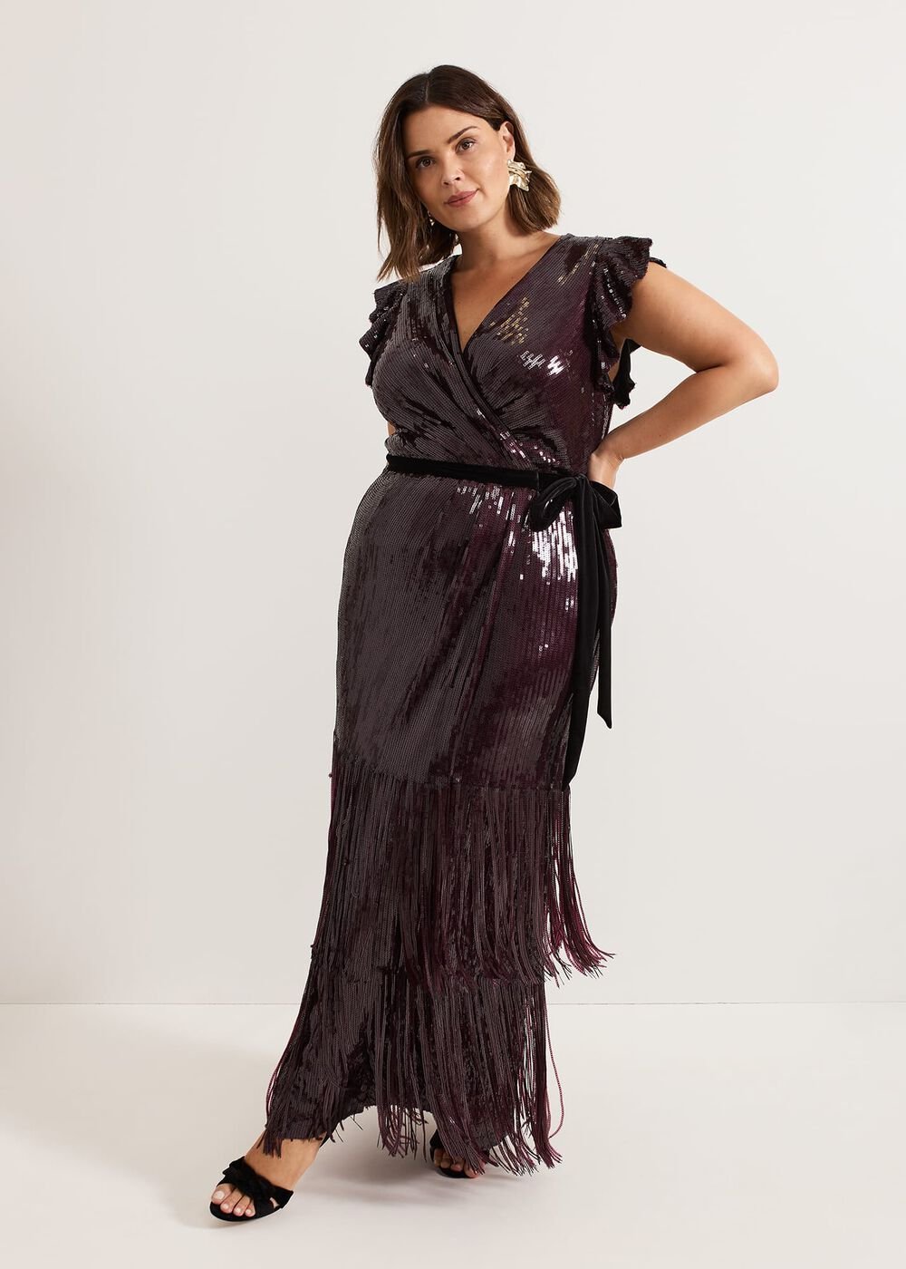 Chanai Sequin Wrap Maxi Dress Burgundy