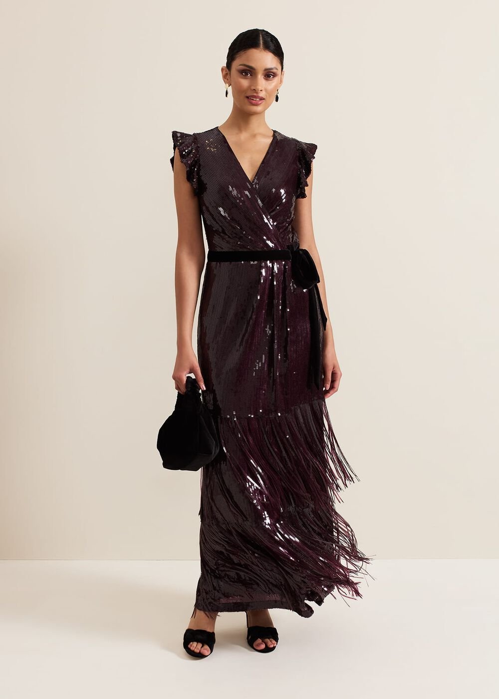 Chanai Sequin Wrap Maxi Dress Burgundy