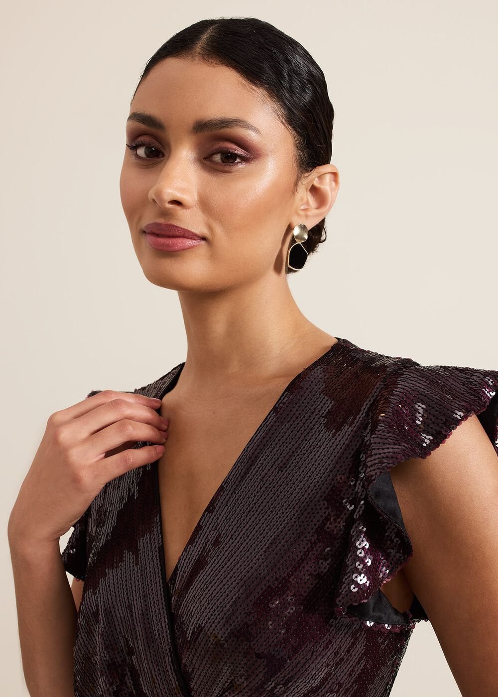Chanai Sequin Wrap Maxi Dress Burgundy