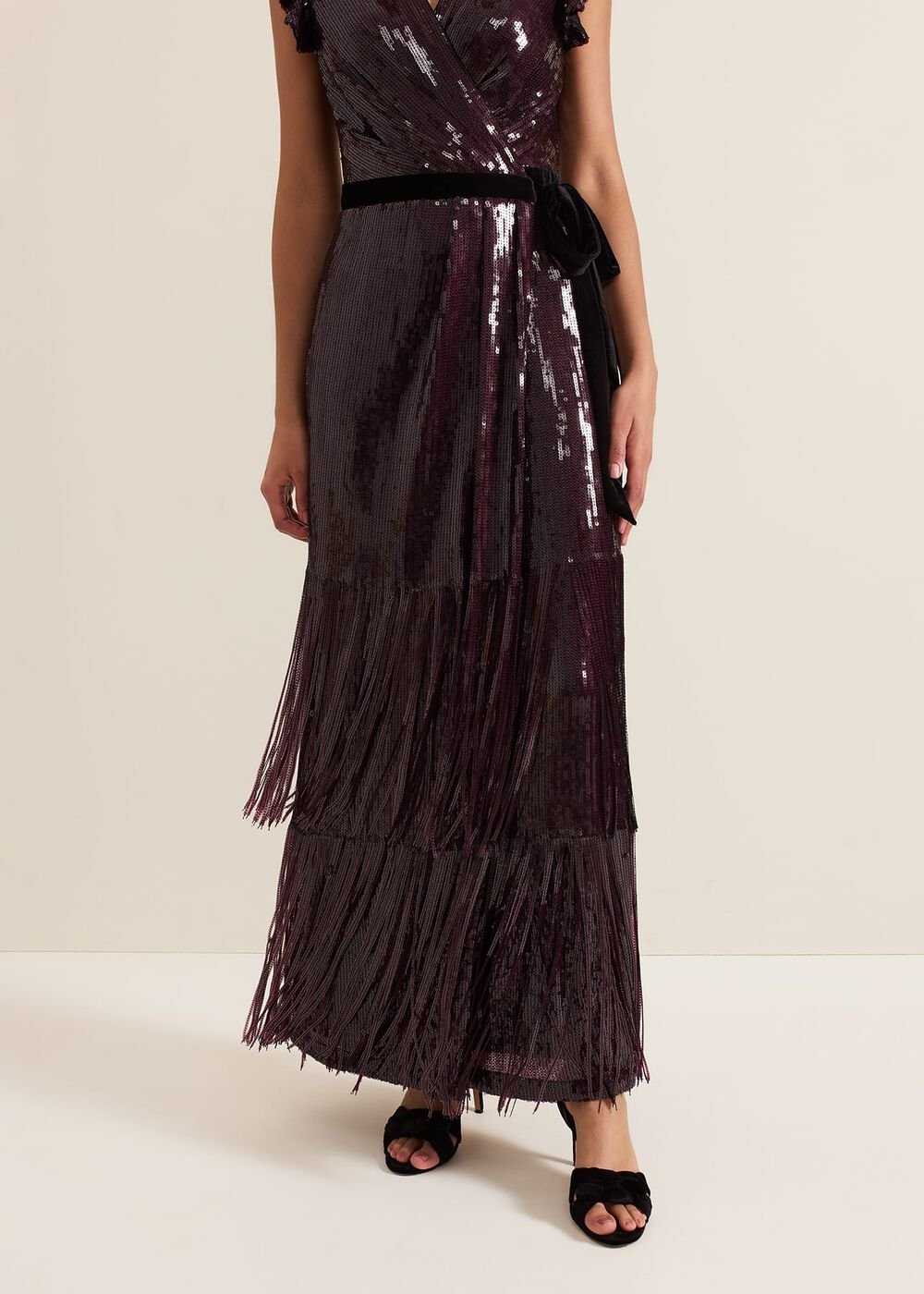 Chanai Sequin Wrap Maxi Dress Burgundy