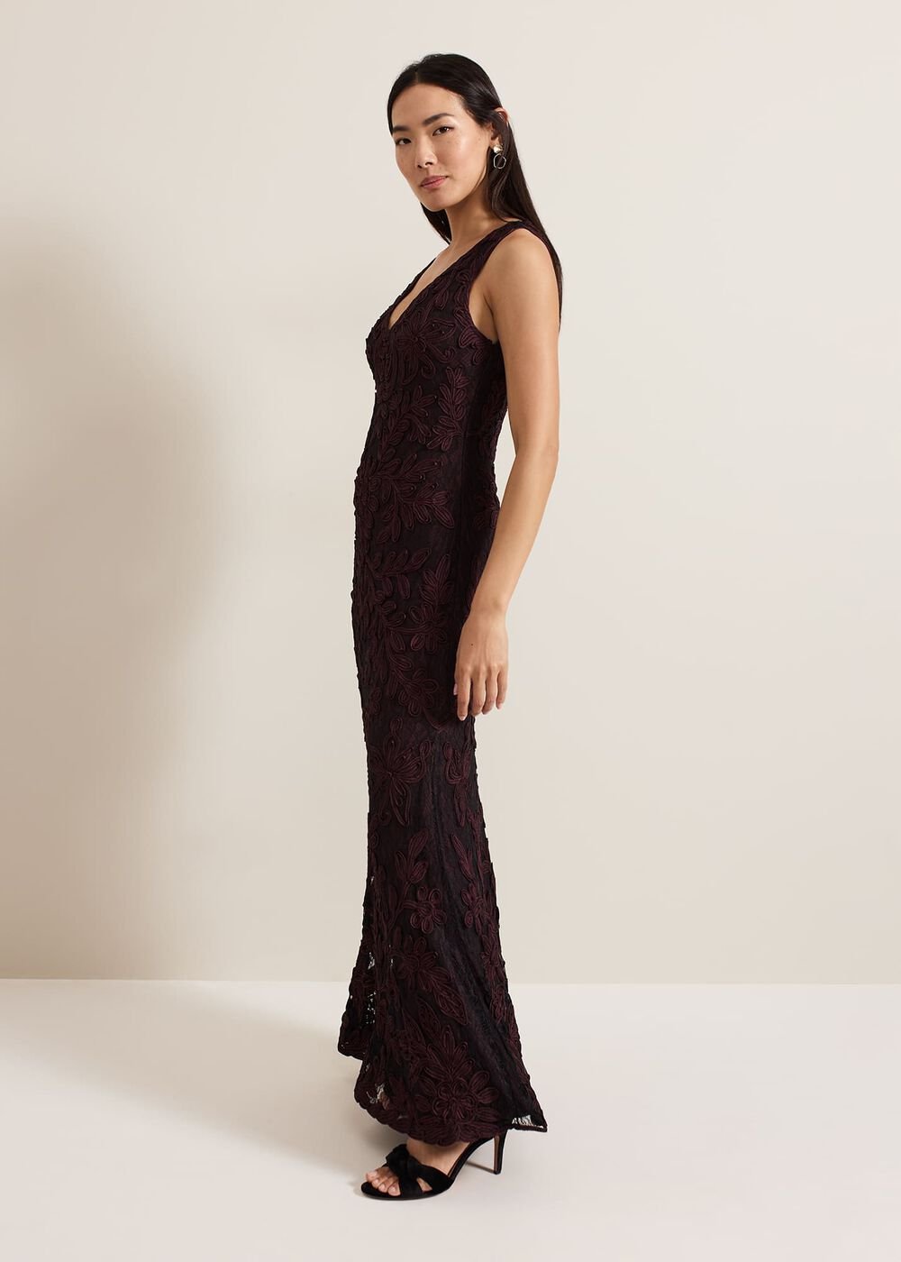 Montee Burgundy Tapework Maxi Dress Burgundy