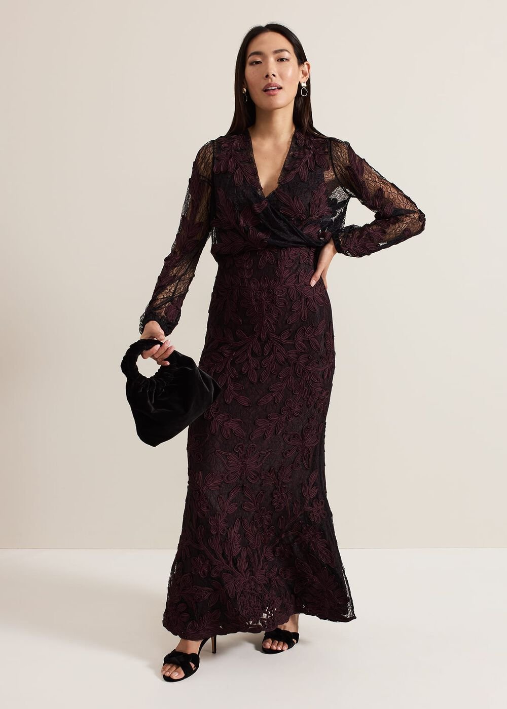 Montee Burgundy Tapework Maxi Dress Burgundy