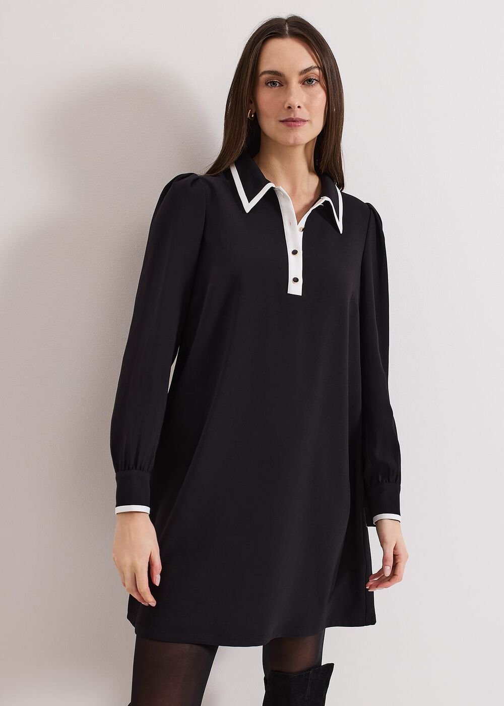 Gina Black Collar Swing Dress Black