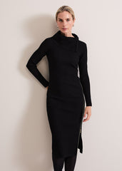 Hartley Zip Ribbed Column Dress Black