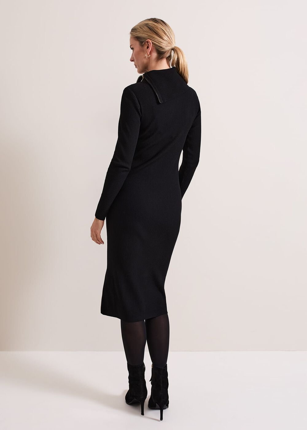 Hartley Zip Ribbed Column Dress Black