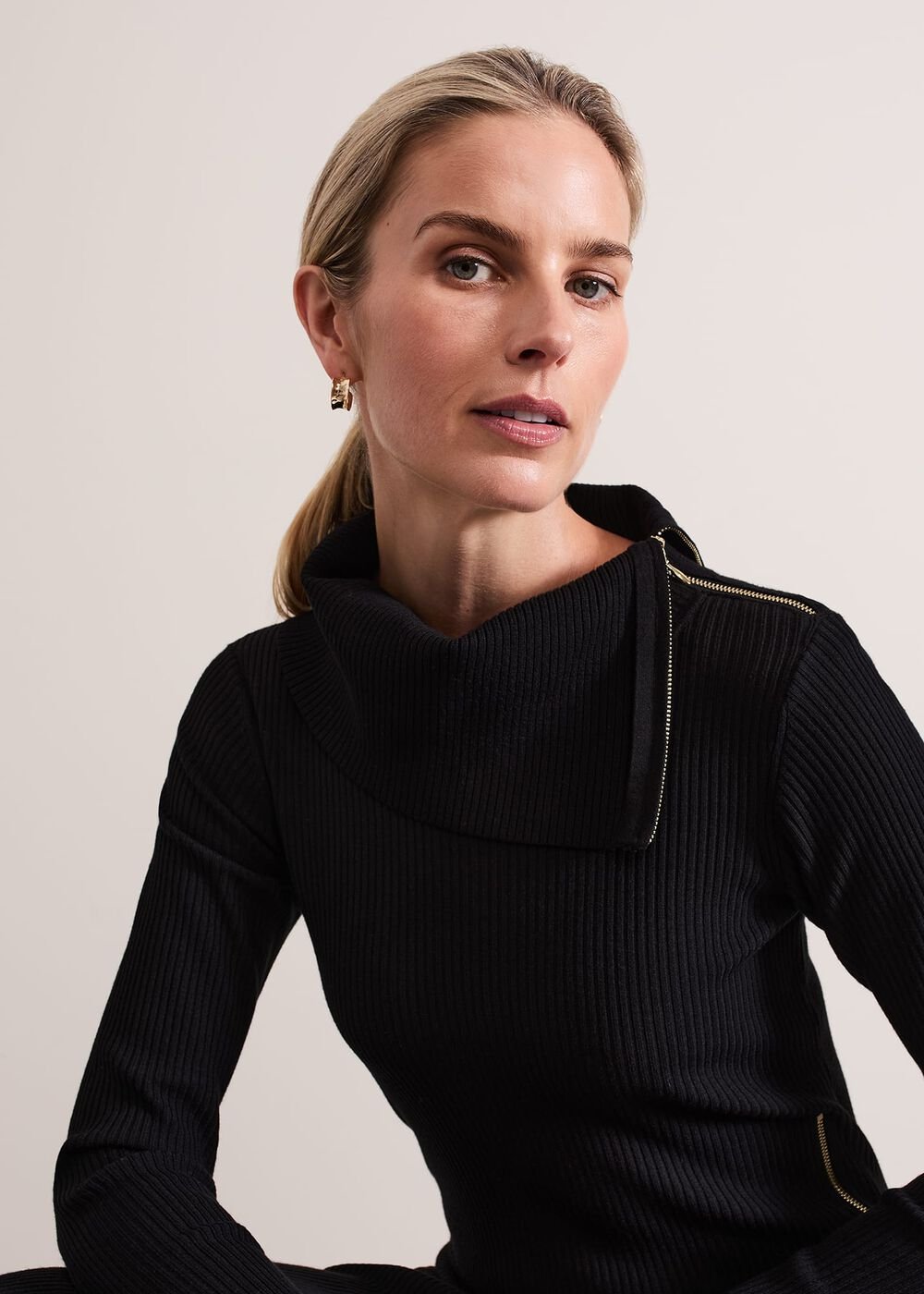 Hartley Zip Ribbed Column Dress Black