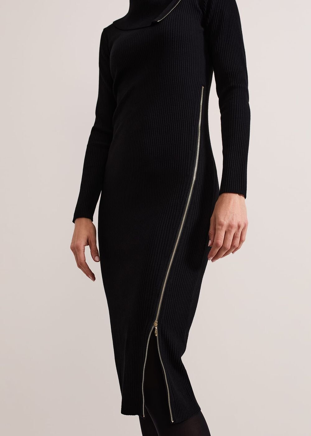 Hartley Zip Ribbed Column Dress Black