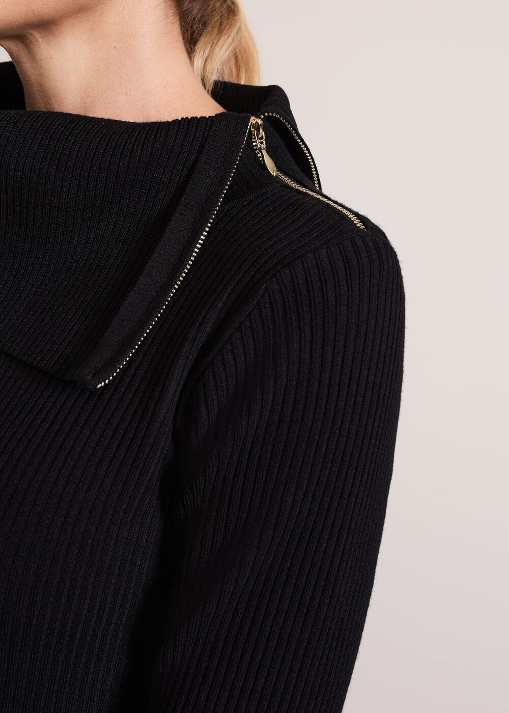 Hartley Zip Ribbed Column Dress Black