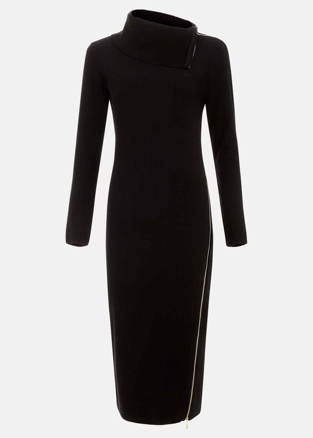 Hartley Zip Ribbed Column Dress Black