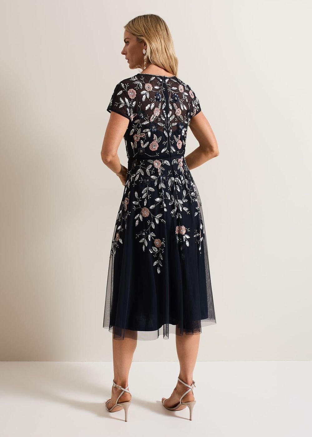 Giana Floral Embellished Midi Dress Multi-Coloured