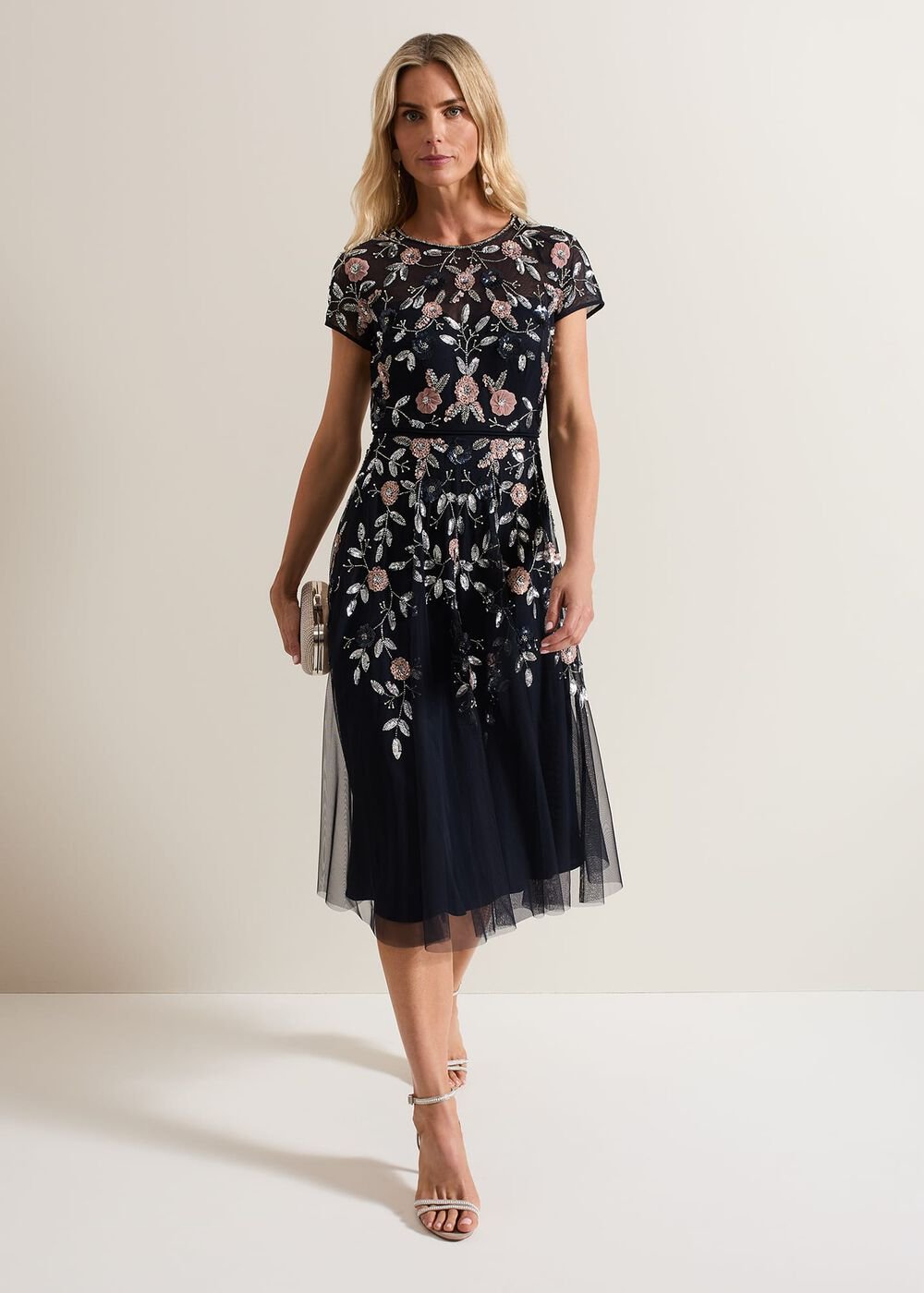 Giana Floral Embellished Midi Dress Multi-Coloured
