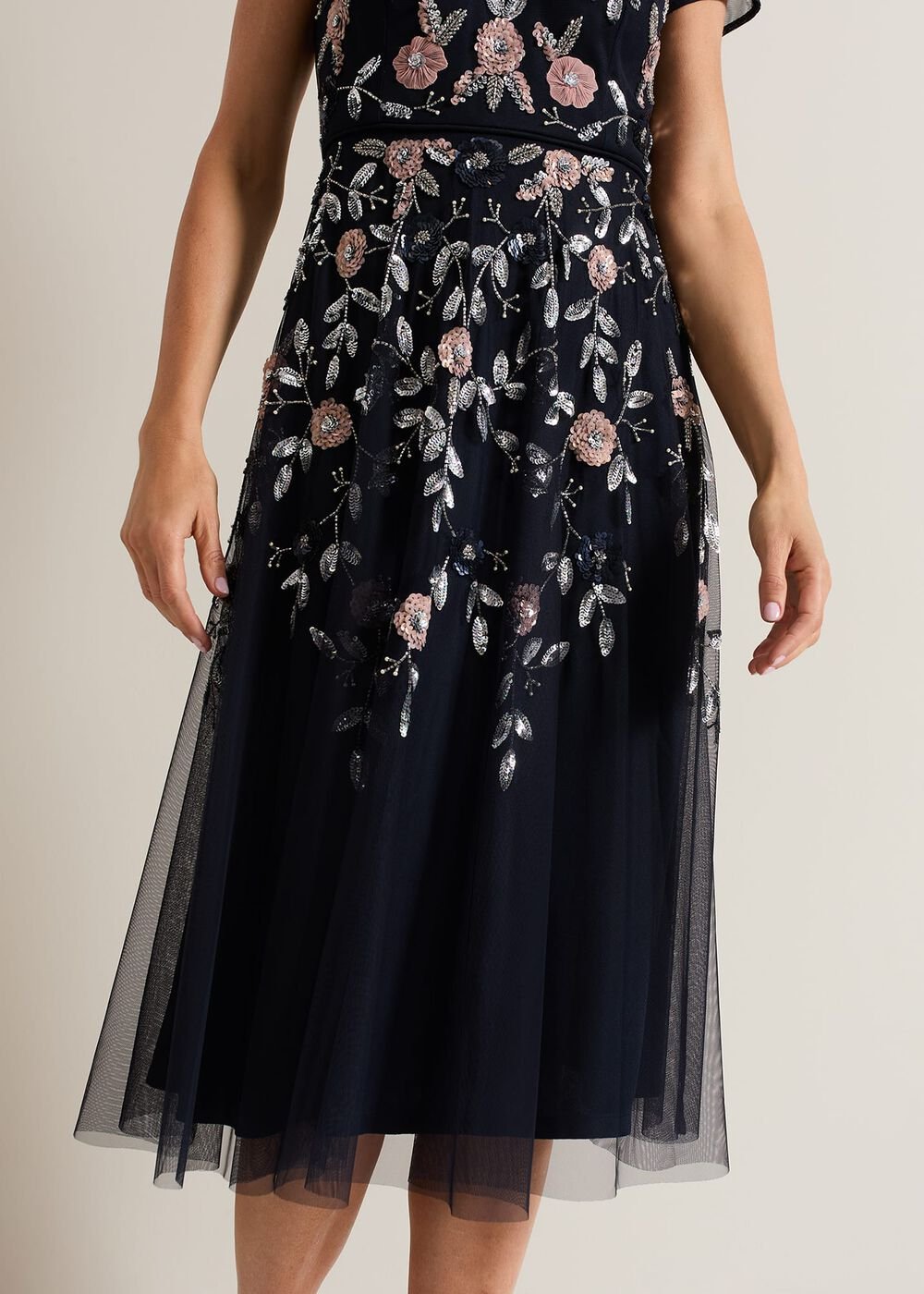 Giana Floral Embellished Midi Dress Multi-Coloured