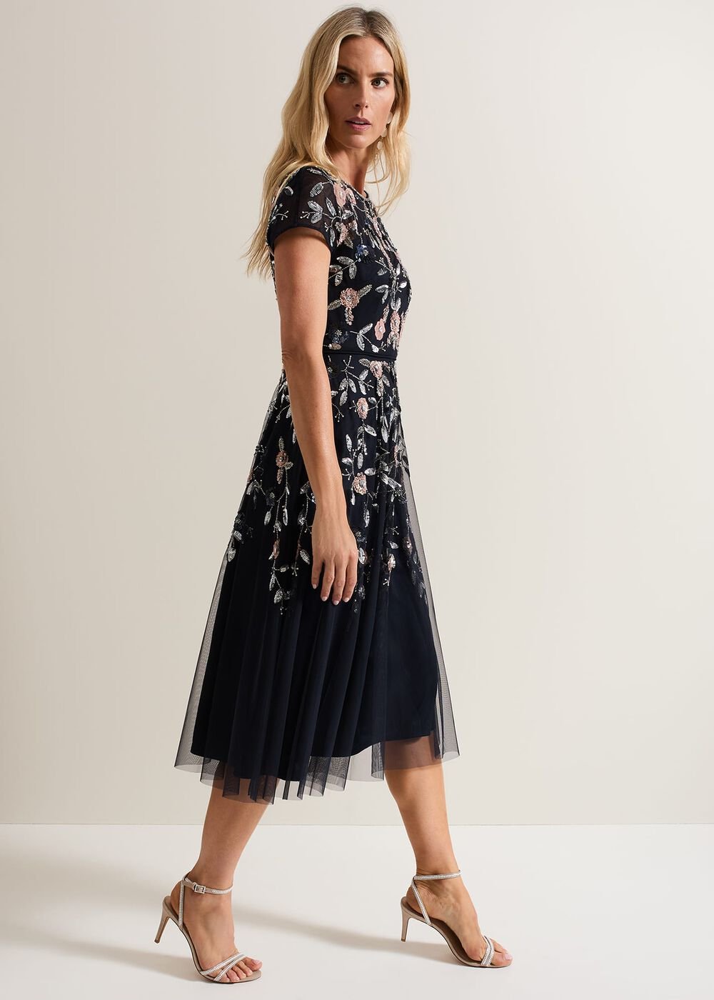Giana Floral Embellished Midi Dress Multi-Coloured