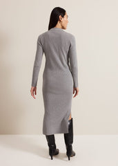 Lucy Collared Popper Column Midi Dress Grey