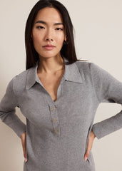 Lucy Collared Popper Column Midi Dress Grey