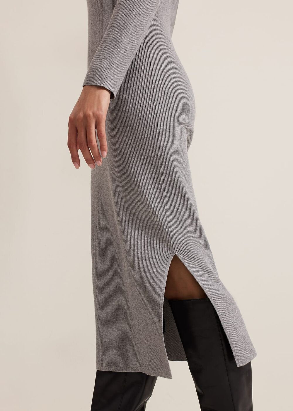 Lucy Collared Popper Column Midi Dress Grey