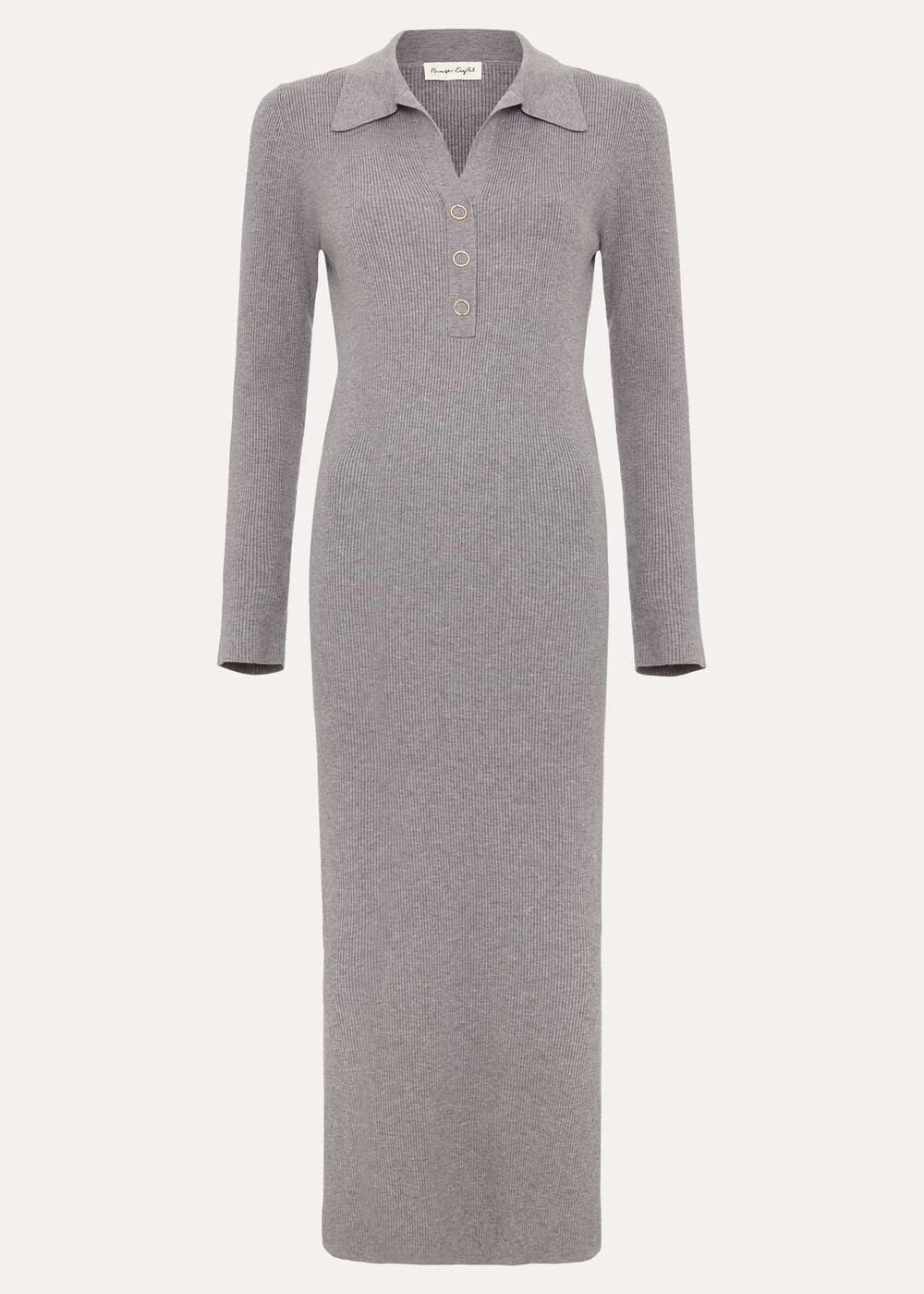 Lucy Collared Popper Column Midi Dress Grey