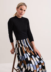 Maci Pleated Sunray Midi Dress Black Multi