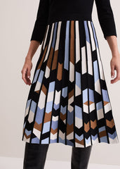 Maci Pleated Sunray Midi Dress Black Multi