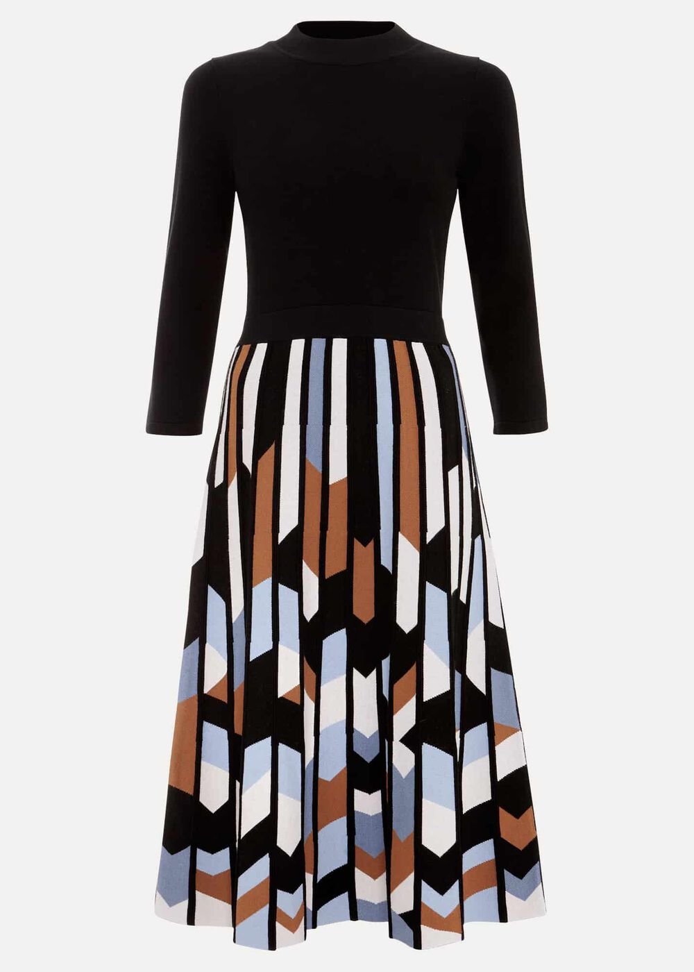 Maci Pleated Sunray Midi Dress Black Multi