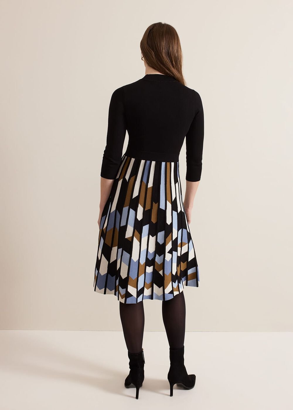 Petite Maci Pleated Sunray Midi Dress Black Multi