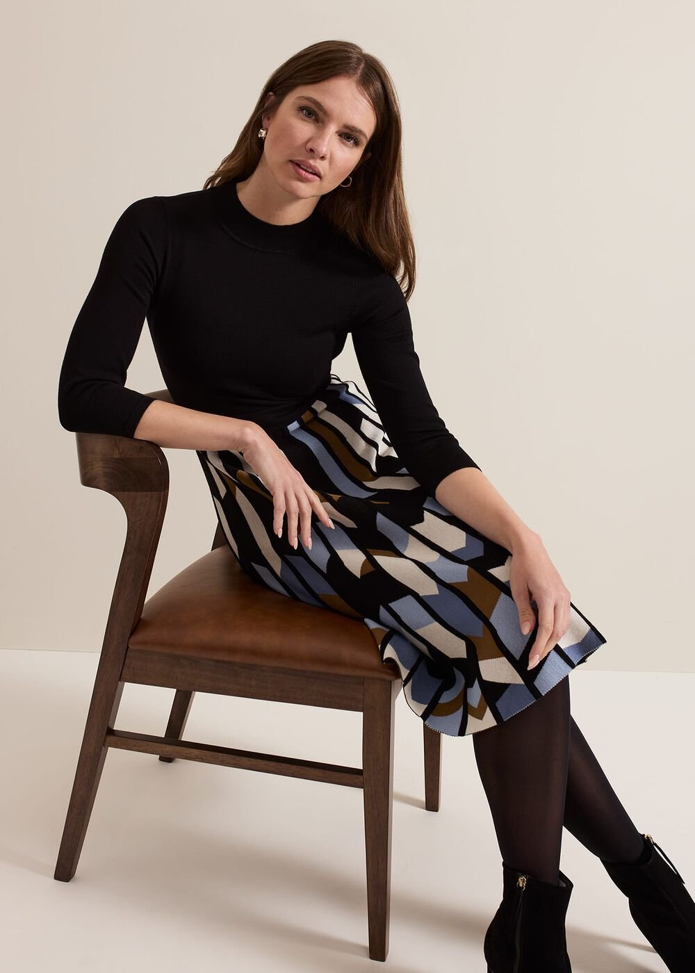 Petite Maci Pleated Sunray Midi Dress Black Multi