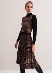 Bethan Geo Jaquard Midi Dress Tan