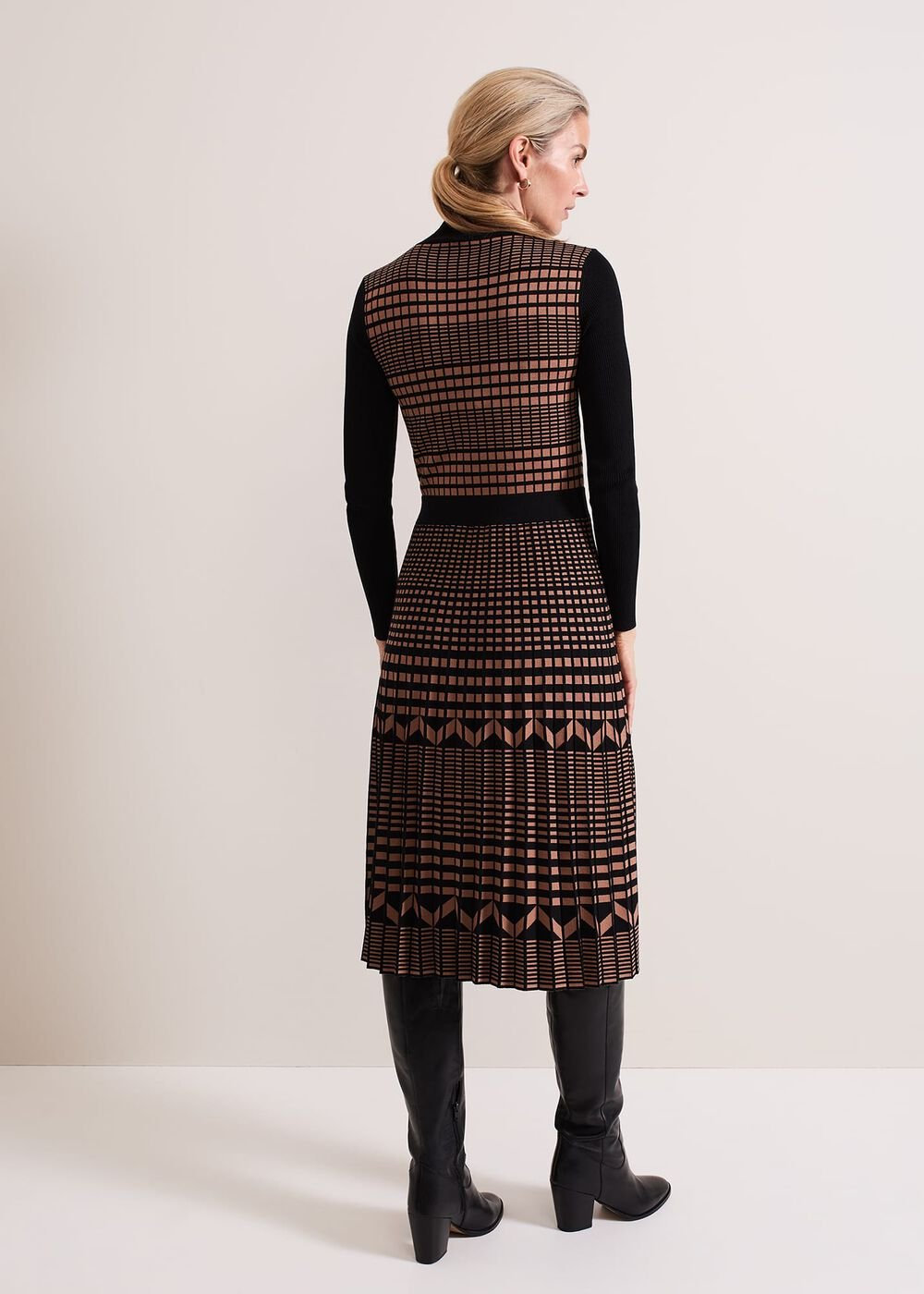 Bethan Geo Jaquard Midi Dress Tan