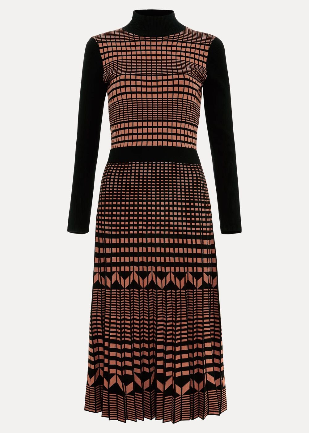 Bethan Geo Jaquard Midi Dress Tan