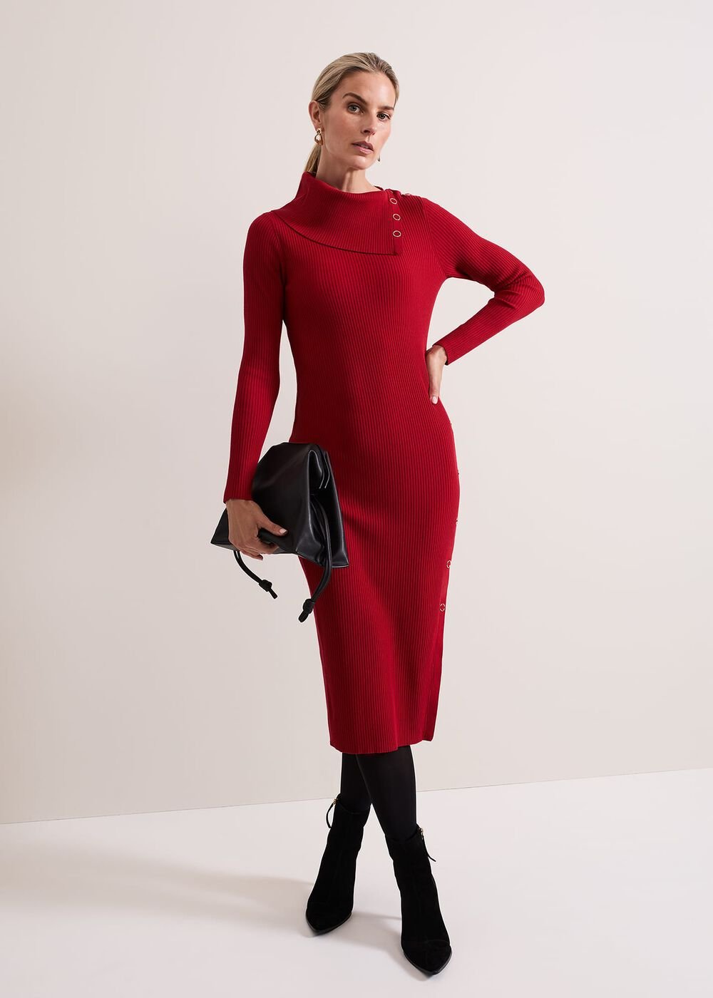 Willow Popper Column Midi Dress Red