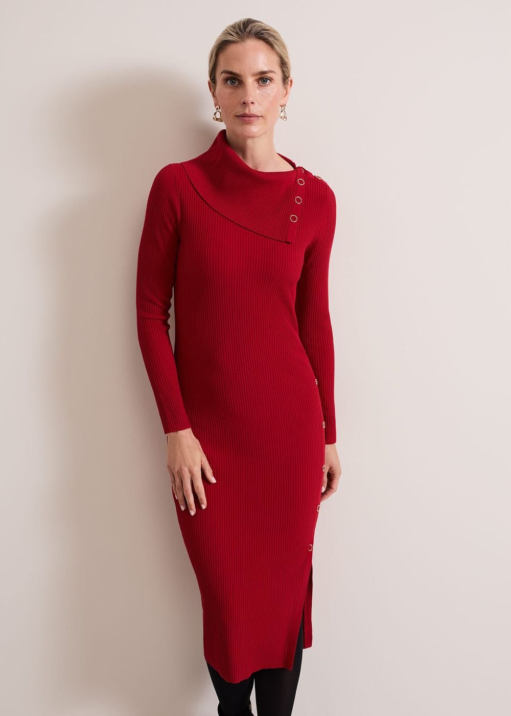 Willow Popper Column Midi Dress Red