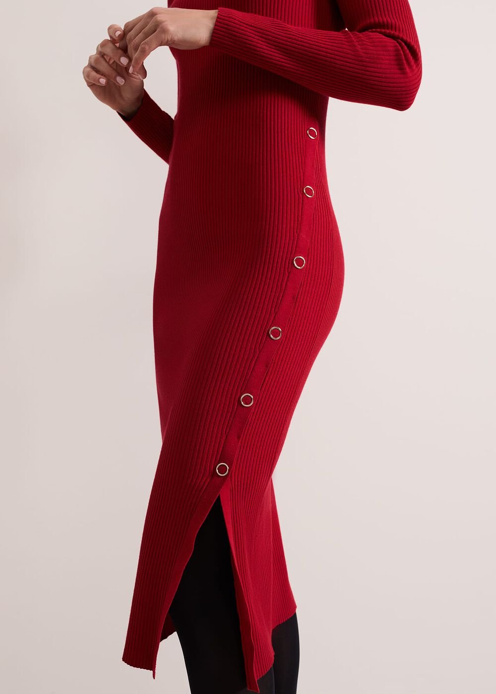 Willow Popper Column Midi Dress Red