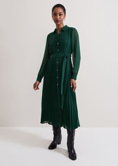 Gabriela Green Pleated Shirt Dress Green