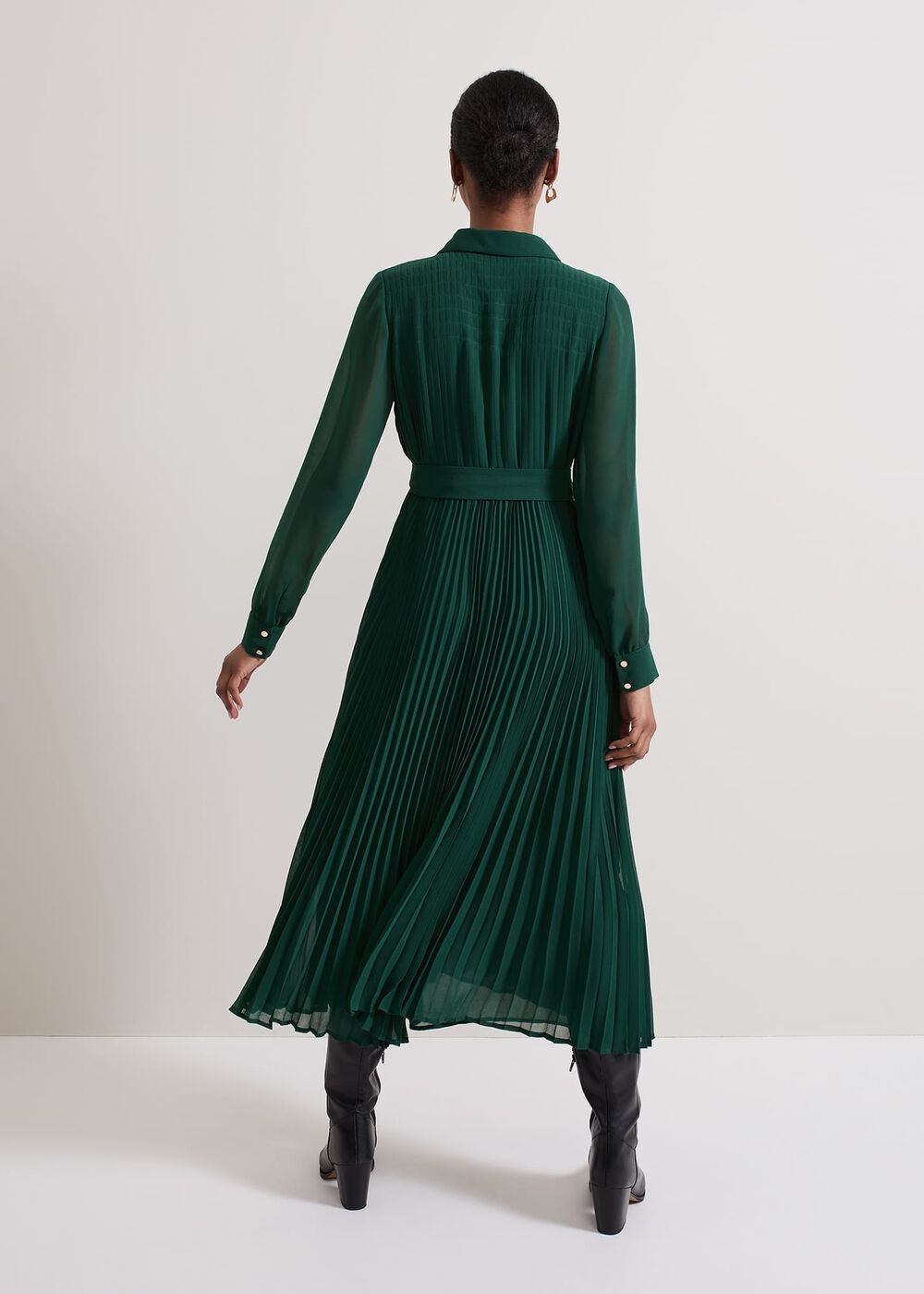 Gabriela Green Pleated Shirt Dress Green