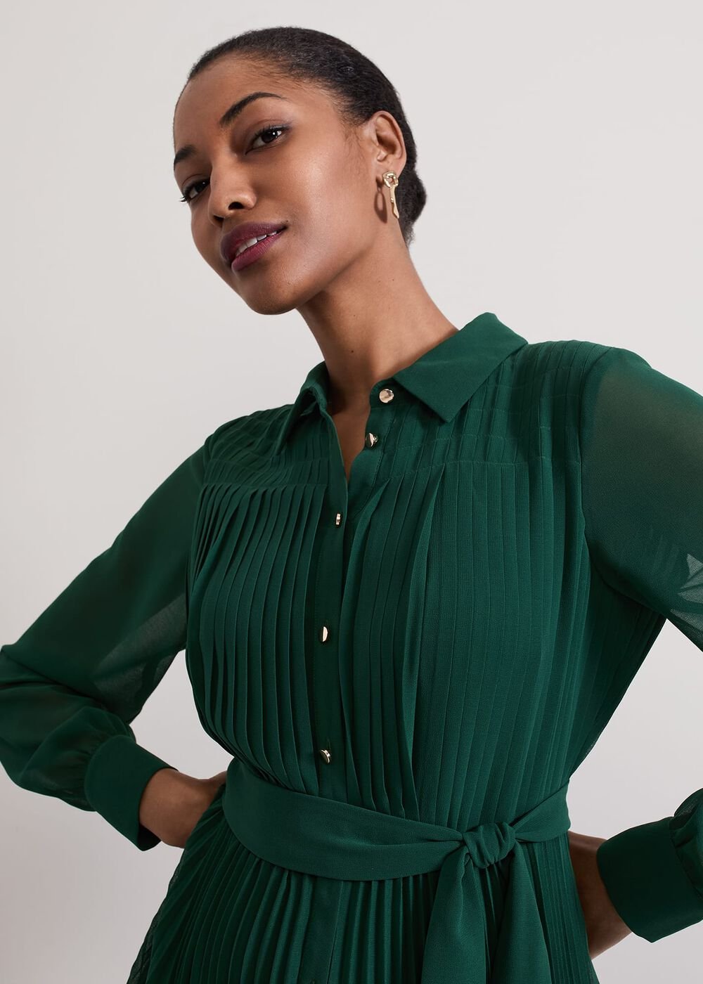 Gabriela Green Pleated Shirt Dress Green