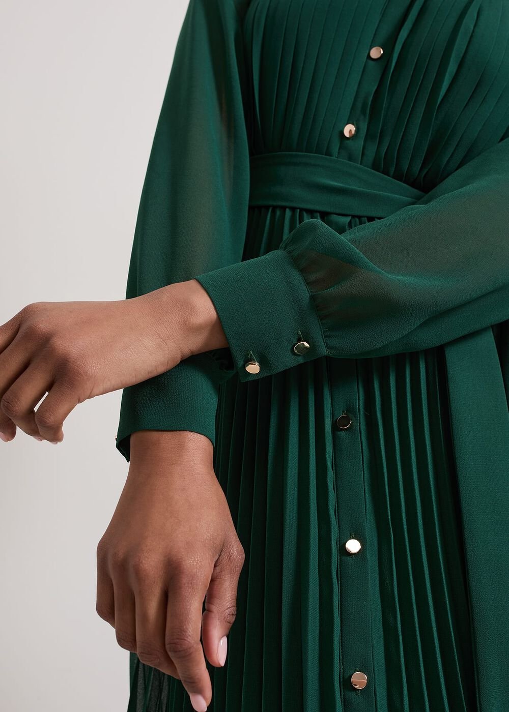 Gabriela Green Pleated Shirt Dress Green