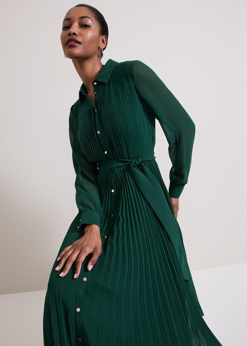 Gabriela Green Pleated Shirt Dress Green