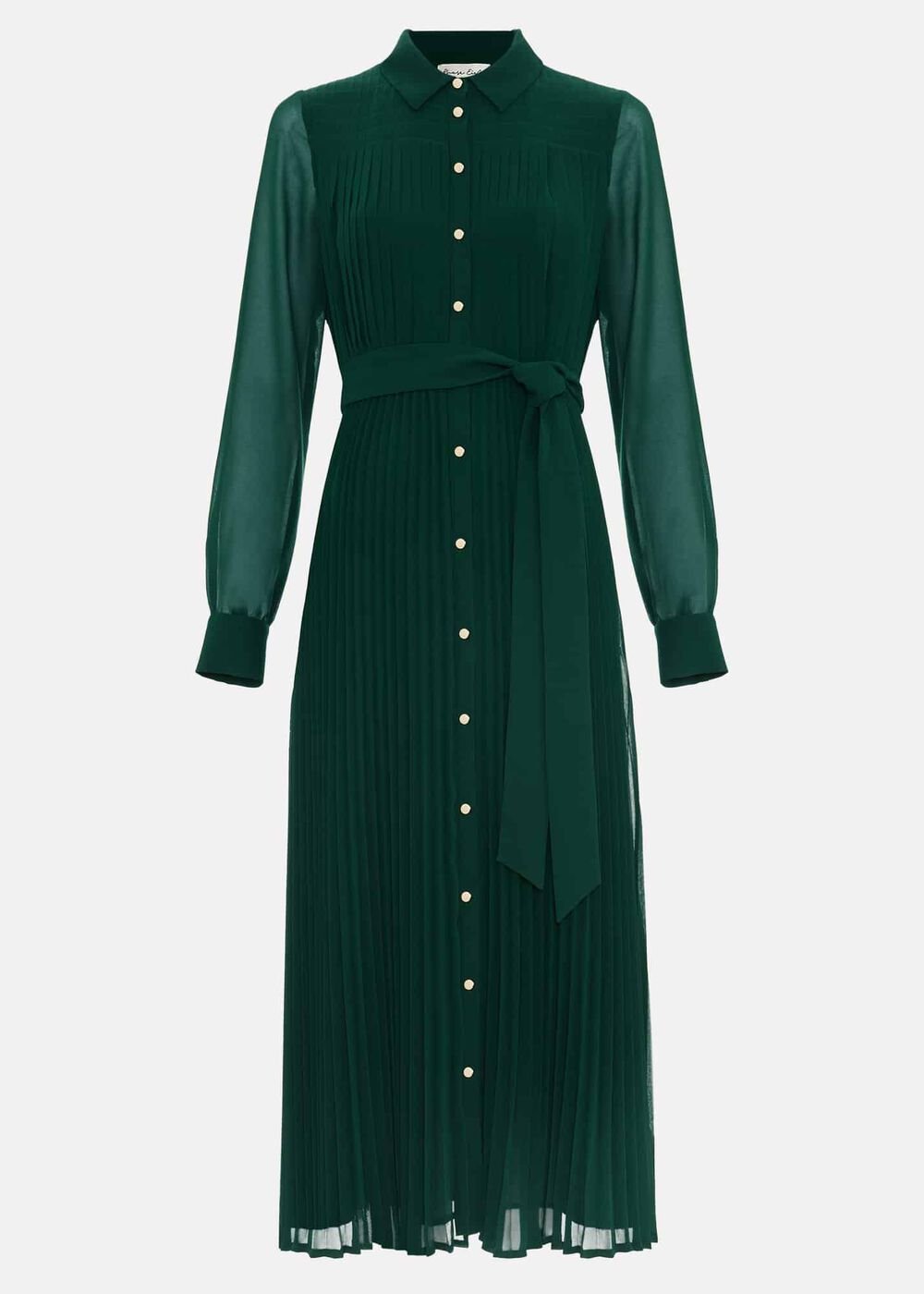 Gabriela Green Pleated Shirt Dress Green