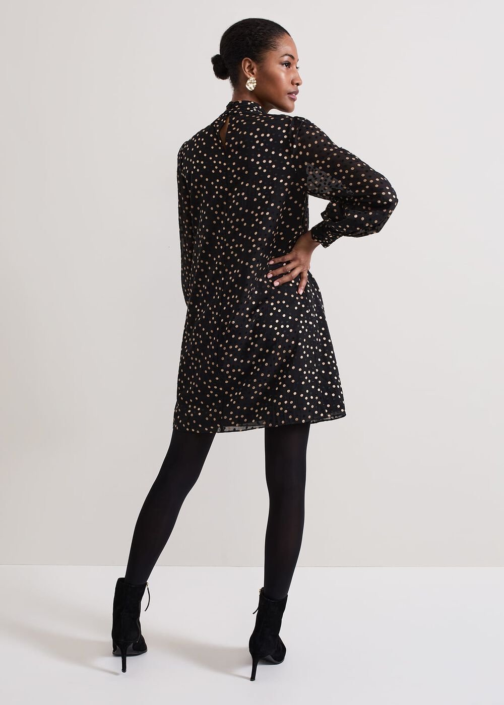 Mabel Black Dotty Swing Dress Black