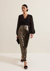 Aniya Sequin Long Sleeved Maxi Dress Black/Multi