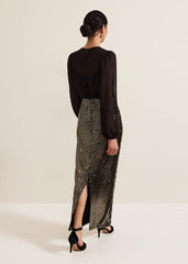 Aniya Sequin Long Sleeved Maxi Dress Black/Multi