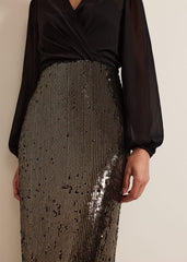 Aniya Sequin Long Sleeved Maxi Dress Black/Multi