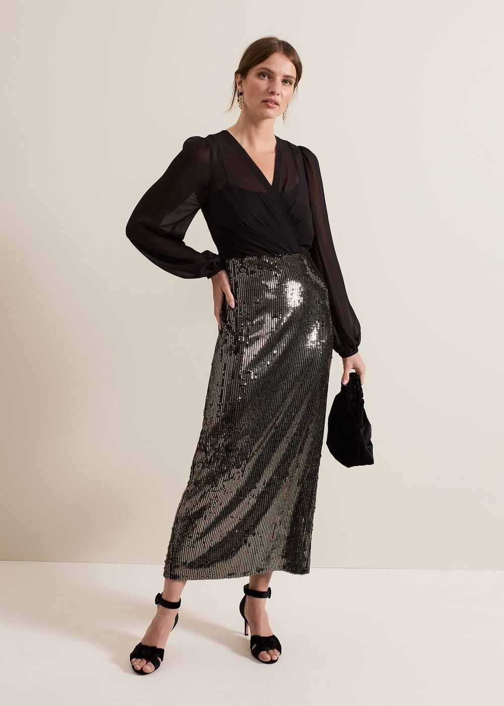 Petite Aniya Sequin Long Sleeve Dress Black/Multi