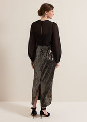 Petite Aniya Sequin Long Sleeve Dress Black/Multi