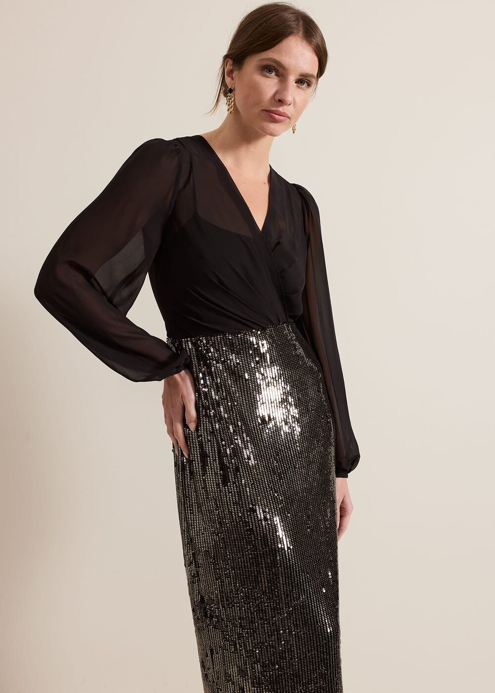 Petite Aniya Sequin Long Sleeve Dress Black/Multi
