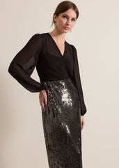 Petite Aniya Sequin Long Sleeve Dress Black/Multi