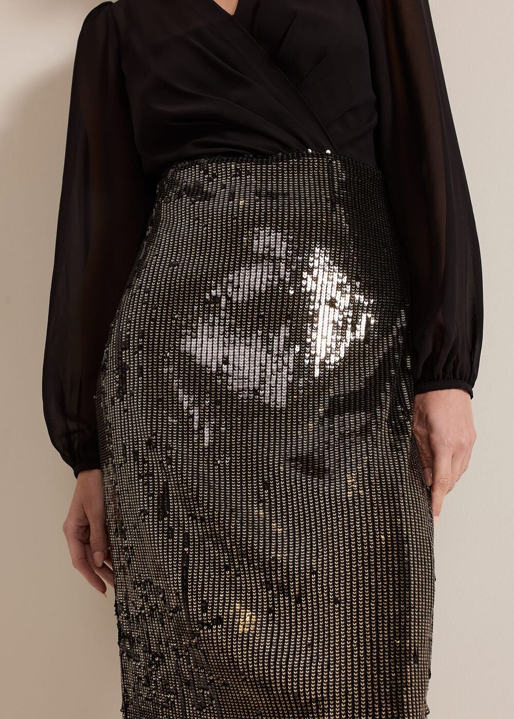 Petite Aniya Sequin Long Sleeve Dress Black/Multi